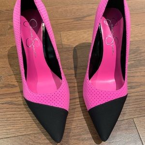 Pink and black pumps
